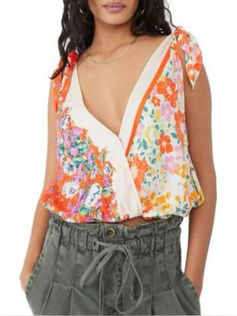 NWT Free People Tied to You Tie Shoulder Blouson Floral Tank Fiesta Combo Small
